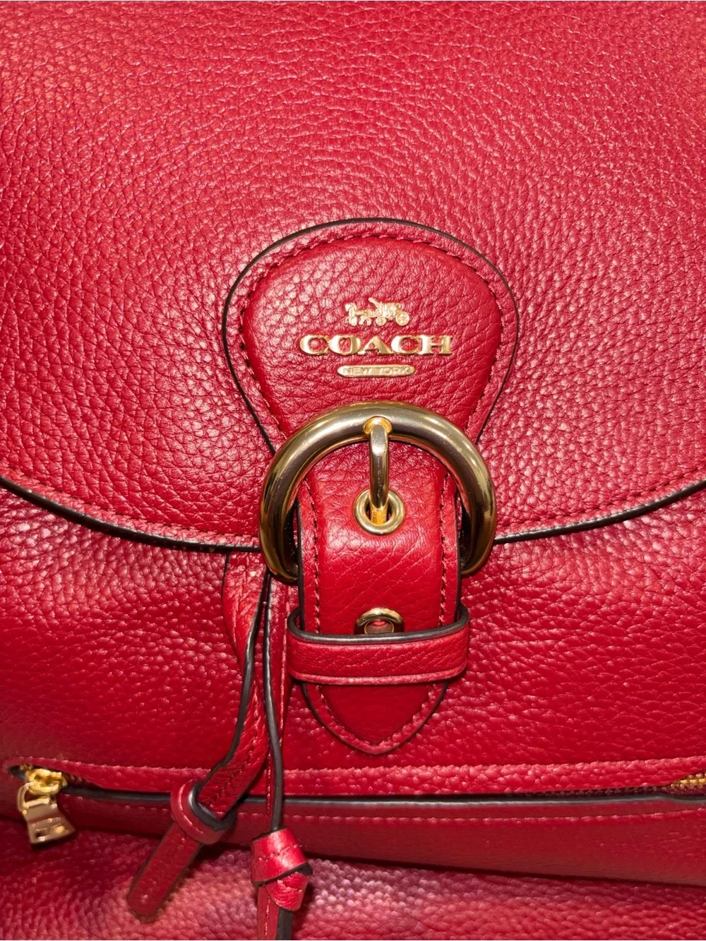 Coach KLEO C5648 Pebbled Leather Backpack in Dark Red with Gold Hardware